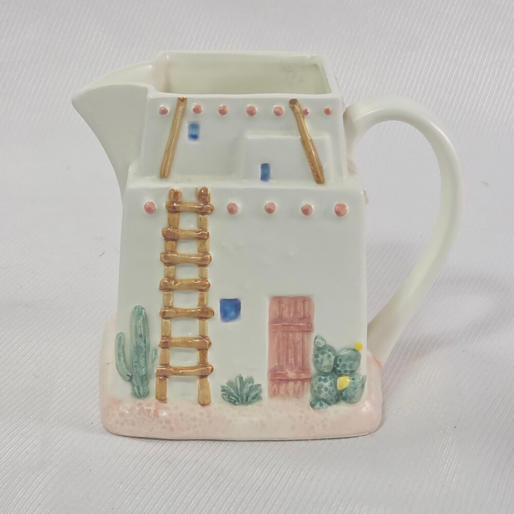 VTG Otagiri FIGI Adobe House Creamer Pitcher 5in Southwest Cactus Ladder EUC